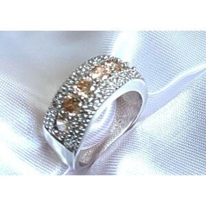 HH# Beautiful Sparkling Cz & Sterling Silver Ring Sz 6